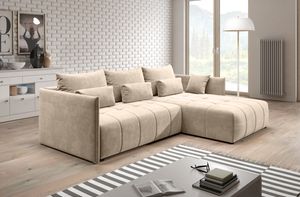 Sofa YALTA Couch ausziehbar mit Bettkasten und Kissen Schlafsofa Beige MH02