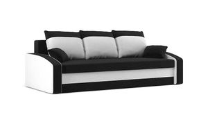 Couch HEWLET 220x90 mit Schlaffunktion - Schlafcouch mit Bettkasten - STOFF HAITI 17 + HAITI 0 Schwarz&Weiß
