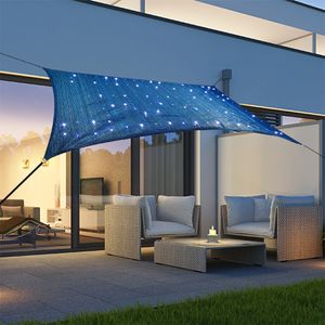 Solar Sonnensegel 100 LEDs Sonnenschutz Sternenhimmel Segel UV 50+ L2xB3m Blau