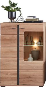 Wohnzimmer Vitrine mit Esche Massivholzfront inkl. LED-Beleuchtung STAVEN-36 mit Absetzungen in schwarz matt, B/H/T ca. 90/134/38 cm