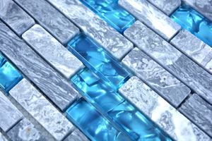 Handmuster Mosaikfliese Transluzent grau Verbund Glasmosaik Crystal Stein grau blau MOS87-0404_m
