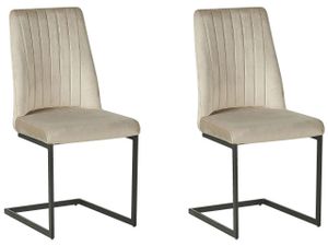 BELIANI Sada 2 béžovo šedých sametových židlí s černou kovovou nohou do jídelny, retro moderní styl