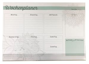 Schreibtischunterlage Papier mit Schutzleiste Wochenplaner / Notizen grün - grau 25 Blatt 59,4 x 42 cm DIN A2