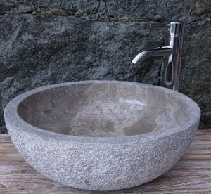 Massives Rundes Marmor Aufsatz-Waschbecken, Waschschale, Naturstein Handwaschbecken - Ø 45 cm Modell 13, Grau, Waschtische & Waschbecken