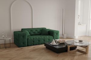 Klassische Sofa Chesterfield mit hochwertiger Knopfheftung MORENO - 2-Sitzer Sofa Polstersofa Wellenfedern Steppung (Farbe: grün)