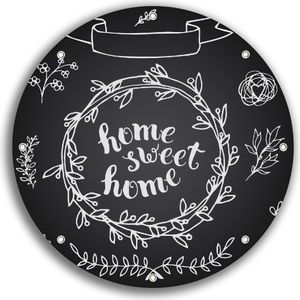 Wallario rundes Outdoor-Poster für Garten oder Balkon, Motiv Home sweet Home  Weiß auf Schwarz, 30 cm Durchmesser