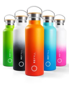 REFYLL Trinkflasche Edelstahl 750ml - “colorFYLL” I Thermoflasche für die Schule, Kinder, Arbeit - Kohlensäure geeignet I Wasserflasche auslaufsicher + BPA frei I (Lava Red)
