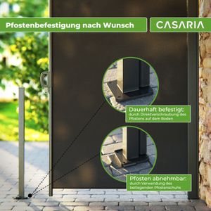 CASARIA® Seitenmarkise Nosara 160/180x300 cm Ausziehbar Blickdicht Wasserabweisend Sonnenschutz Markise Balkon Terrasse Garten Anthrazit Creme, Farbe/Größe:Anthrazit 160x300cm