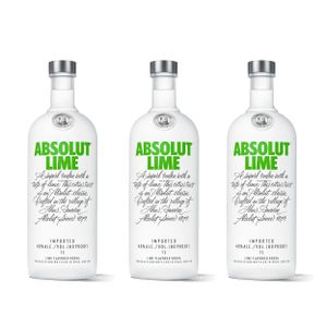 Absolut Vodka Lime 3er Set, Wodka mit Limettengeschmack, Schnaps, Spirituose, Alkohol, Flasche, 40 %, 3 x 1 L