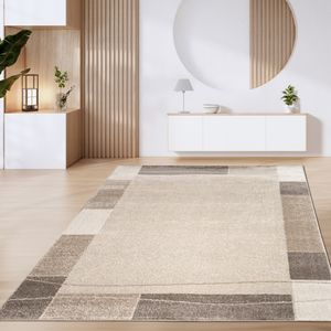 Teppich Wohnzimmer Kurzflor Vintage Geometrische Moderne Muster Braun Beige Grösse 240x340 cm