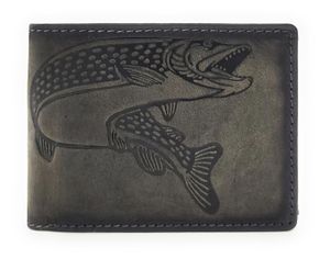 Jockey Club echt Leder Geldbörse Hunterleder Portemonnaie Geldbeutel Hecht Fisch Anglerbörse mit RFID Schutz