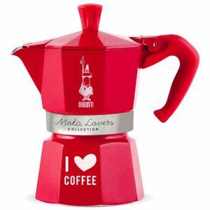 Bialetti Moka Express "I Love Coffee" Rot, 6 Tassen, Mokka-Kanne, 0,27 l, Rot, Aluminium, 6 Tassen, Thermoplast