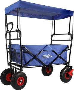 Bollerwagen faltbar mit Dach, blau, Handwagen mit 120 kg Zuladung, Leiterwagen mit Luftreifen