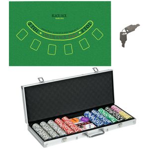 SPORTNOW Pokerkoffer Set, 500 Pokerchips 11,5 Gramm, Pokerset mit Schloss, 2 Pokerdecks, 5 Würfel, 1 Dealer Button, 1 Small Blind,1 Big Blind, Silber