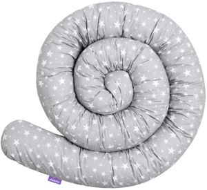 Bettschlange 300 cm [100% Baumwolle - Graue Sterne] Bettumrandung Bettrolle Babybettschlange 3m
