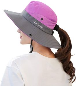 ASKSA Damen Sonnenhut UV Schutz Outdoor Hut Faltbar Wanderhut Gartenhut mit Verstellbare Kinnriemen, Zweifarbig Lila