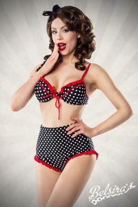 Belsira Damen Highwaist-Hose Bikini-Set Bade-Set Bademode, Größe:S, Farbe:schwarz/weiß/rot