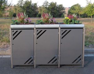 Mülltonnenbox für 3 Mülltonnen mit Pflanzwanne grau / Edelstahl