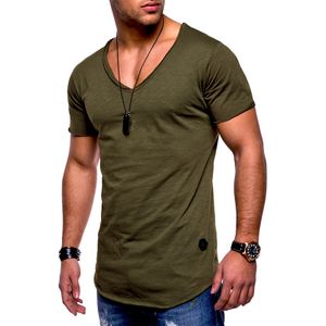 Herren Solide V-Ausschnitt Kurzarm Tops Casual T-Shirt Sommer Bluse Pullover Tunika,Farbe: Armeegrün,Größe:M