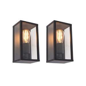 QAZQA - Industrie I Vintage I 2er Set Industrie I Vintage I Außen Wandleuchten schwarz 26 cm IP44 - Charlois I Außenbeleuchtung - Aluminium Länglich - LED geeignet E27