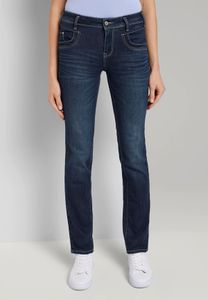 TOM TAILOR Damen Alexa Straight Fit Jeans Five Pocket Style High Stretch Denim Hose dark stone wash deni W34/L30