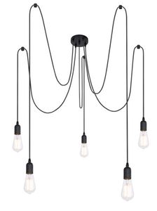 Globo Lighting Hängeleuchte Metall schwarz, Textil, Kunststoff, Kabel Textil Schwarz, Höhe kürzbar, Kabellänge 2m bzw. 1,5m, ø: 150mm, exkl. 5x E27 60W 230V