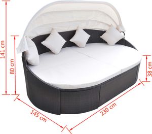 vidaXL Outdoor-Loungebett mit Dach Poly Rattan Braun