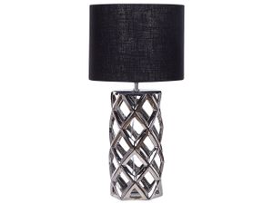 BELIANI Tischlampe Silber Keramik 71 cm Stoffschirm Trommelform Schwarz Vasenform Geometriches Design Kabel mit Schalter Moderner Minimalistischer Stil