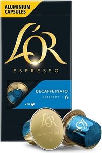 Douwe Egberts L'OR Espresso Decaffeinato, kapsułki z kawą bezkofeinową, kompatybilne z Nespresso, kawa palona mielona, 10 kapsułek z kawą