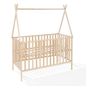ATB MEBLE Dětská postel TIPI COLLECTION - Dřevěná dětská postýlka - 3 úrovně výšky matrace - Postel do dětského pokoje - Domácí postel pro dítě - Transparentní - 120x60 cm