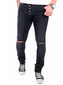 Reslad Jeans-Herren Knie Zerrissen Slim Fit Denim Destroyed Jeans-Hose RS-2067 Schwarz W29 / L32