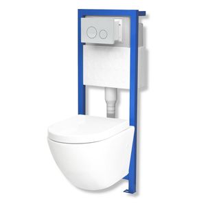 Domino Lavita Vorwandelement inkl. Drückerplatte + Wand WC SOGO ohne Spülrand + WC-Sitz mit Soft-Close-Absenkautomatik (Drückerplatte OW)