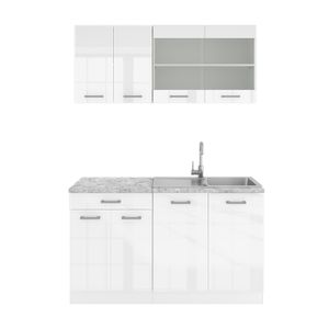 Vicco Single kitchen R-Line, 140 cm with worktop, White high gloss / white