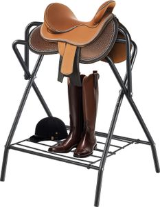 SucceBuy Klappbarer Sattelständer, 28 x 19 x 37,5 Zoll, 2 Packungen freistehender Pferdesattelständer, tragbarer Pferdedeckenhalter, robuster Sattelständer aus Stahl für englische und Westernsättel