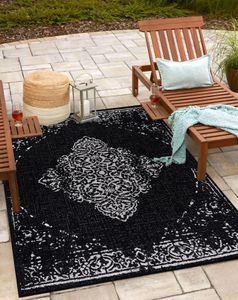Teppium In & Outdoor Teppich Sisal Optik Modern Design Flachgewebe Wetterfest Balkon Terrassen Teppich Wohnzimmer, Schwarz-2, 240 x 340 cm