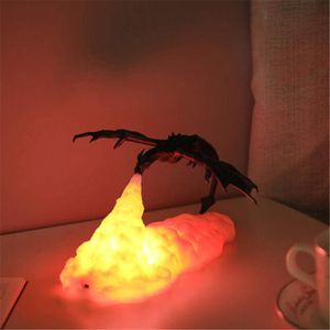 3D tlačené LED ľadový oheň Dragon Spálňa Detská izba Nočné svetlo Stolová lampa Volcano Dragon Lampy s USB dobíjateľným ohnivým drakom