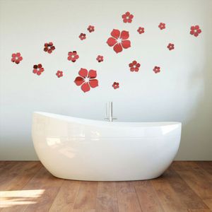 Spiegel  Acryl Selbstklebende Fliesenaufkleber Set Mosaik Blume Wandtattoo Nachbildung Wanddeko Farbe ： Rot