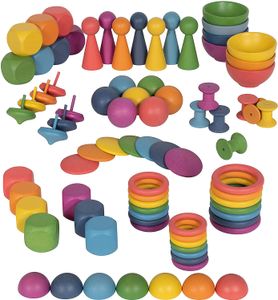 TickiT 73979 Regenbogen-Holzspielzeug im Großpack – 84 Teile