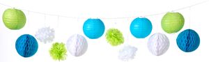 heimtexland ® Party Deko Set Pompoms Papier Lampions Wabenbälle Dekoration Hochzeit Taufe Geburtstag Girlande Hängedeko Typ863 Grün Blau 12 Teile