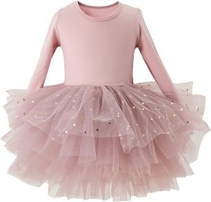 Toddler Girls Ballet Tutu Dresses Long Sleeve Sequin Tulle Ballerina Outfits Dance Leotards, Altrosa, S