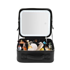 Kosmetické pouzdro Makeup Bag Dámské make-up cestovní pouzdro Toaletní taška Smart Makeup Bag Makeup Case s LED zrcadlem černá