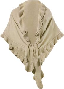 Poncho Damen Strick Wolle Trachtenumhang Cape Winterumhang Stola, Strickponcho Rüschen Beige