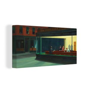 OneMillionCanvasses® - Leinwandbilder - Bild auf Leinwand Wandbild Leinwandbild Nighthawks - Edward Hopper, 80x40 cm, Kunstdruck Wandkunst Gemälde auf Holzrahmen  - Bilder auf Leinwand