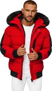 OZONEE O/M798 Herren Winterjacke mit abnehmbarem Kunstfell Rot L