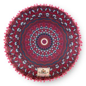 Happiness Dekokissen mit Pompoms und Blumen - 55 cm Rund - 100% polyvelvet Happiness Dekokissen mit Pompoms und Blumen - 55 cm Rund - 100% polyvelvet