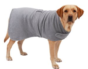 Betz Hundehandtuch Mantel aus Baumwolle mit Klettverschluss – 100 % Baumwolle – Bademantel - Saugstark - für alle Größen Farbe - grau L