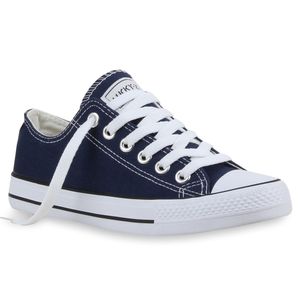 Mytrendshoe Damen Sneakers Sportschuhe Schnürer Schuhe 94237, Farbe: Dunkelblau Lucky, Größe: 38