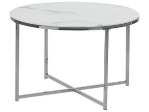 BELIANI Couchtisch Weiß mit Silber 45 x 70 cm Edelstahl MDF Platte Metallgestell Marmor Optik Poliert Glänzend Rund Modern