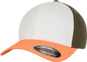 3-Tone Flexfit Cap - Farbe: Neon Orange/White/Olive - Größe: L/XL