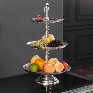 riess-ambiente Elegante Etagere ORIENT 50cm silber im Rice Hammerschlag Design mit drei Etagen Ablage Obstablage Schmuckablage Gebäcketagere